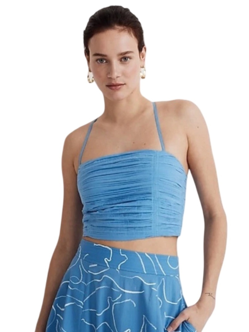 NWT Madewell Women Blue Crisscross Pleated Poplin Crop Tube Top Size 12